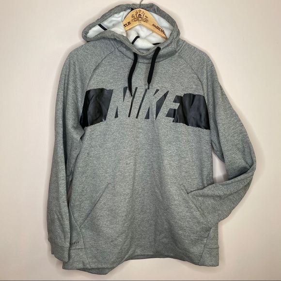L NIKE Gray Black Hooded Pullover Sweatshirt Men